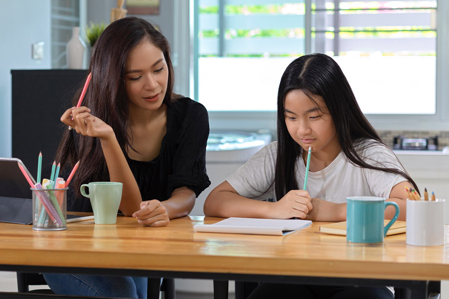 student and tutor together at a desk in Long Island